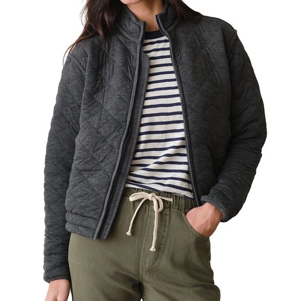 Marine Layer Charcoal Gray Quilted Full Zip Mock Neck Jacket Womens Small